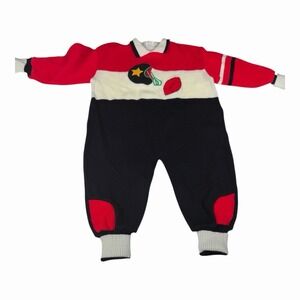 Vintage Savannah Baby Boys 24m Romper Sweater Collared Football RARE HTF